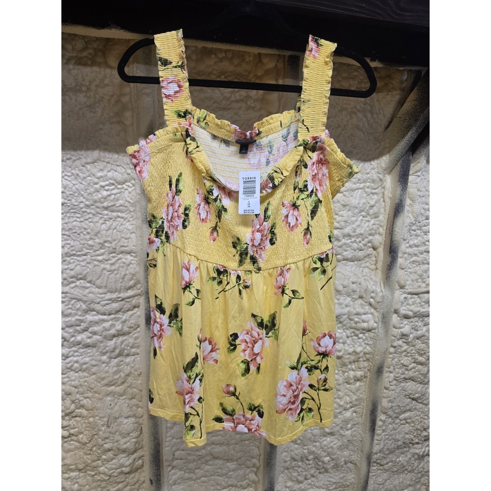 Torrid 4X Babydoll Knit Smocked Bodice Ruffled Tank Yellow